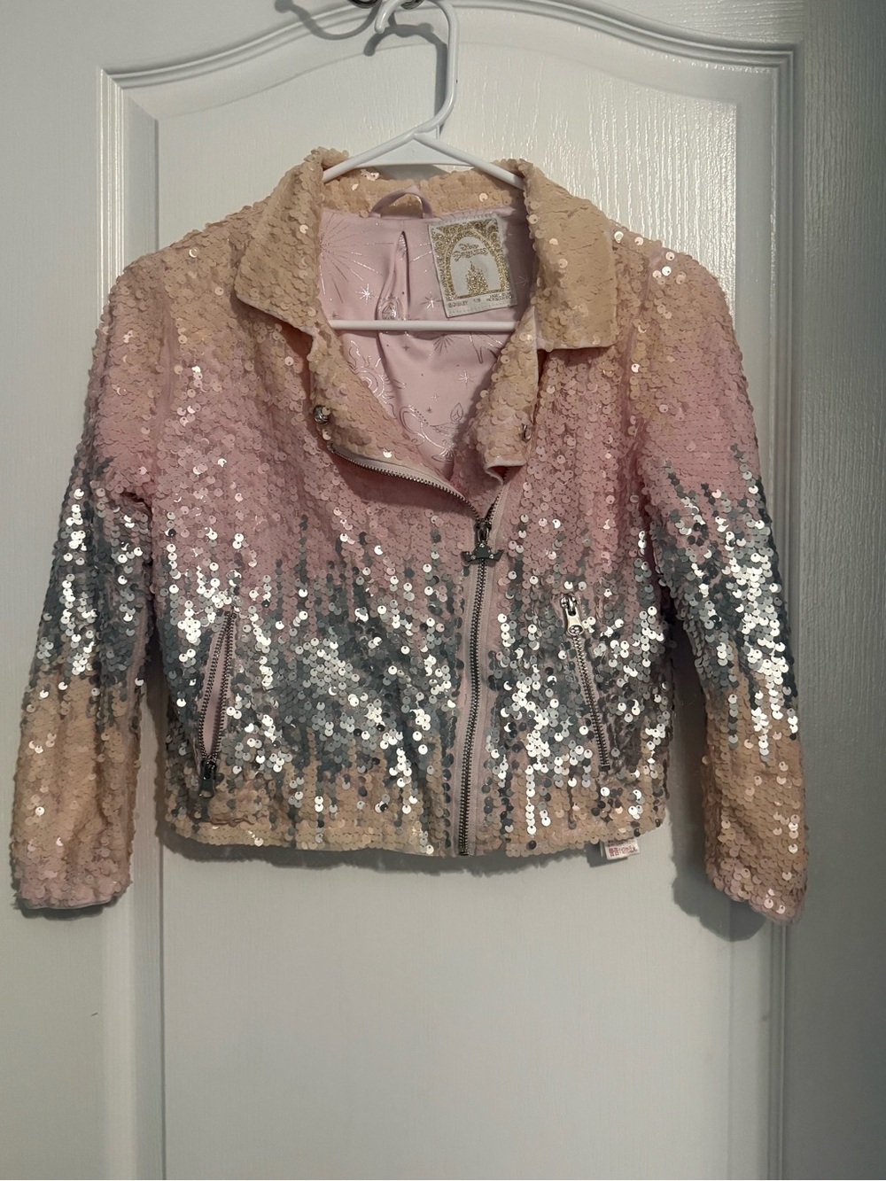 Disney Sequin Ombre Bomber Jacket - Pink & Gold with Silver Accents